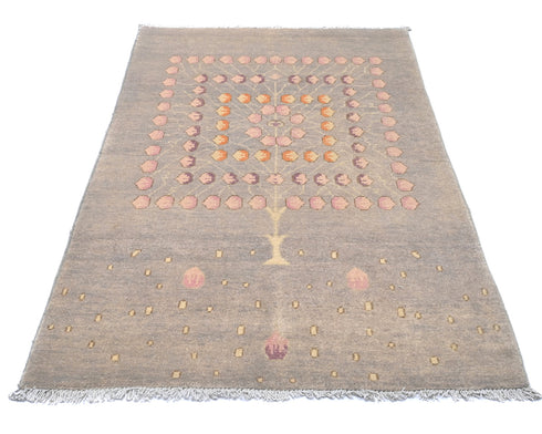 3x5 Gray Kuba Afghan Hand Knotted Wool Area Rug